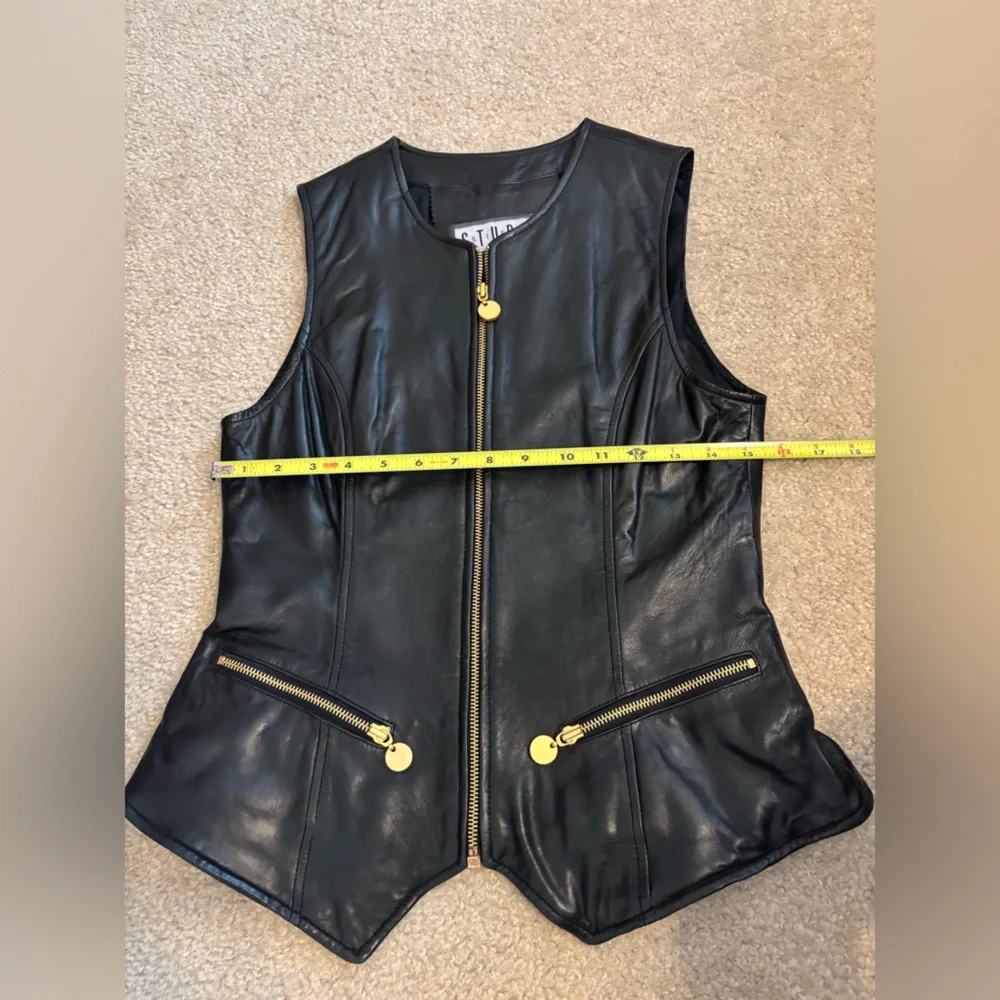 Siena Studio Vintage Leather Gold Accent Full Zip Black Vest Women’s Size Small - Picture 8 of 13
